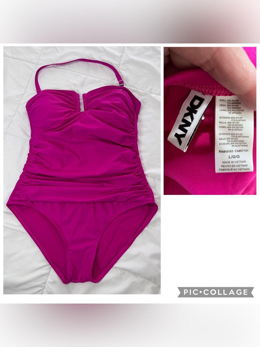 DKNY Hot Pink Ruched One-Piece Swimsuit size L